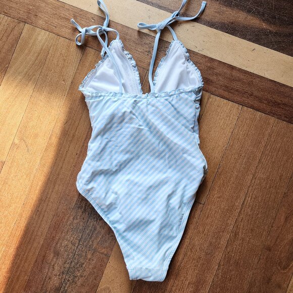 Shade & Shore Blue/White Striped One-Piece Bathing Suit Size XS (0-2) - Picture 10 of 14